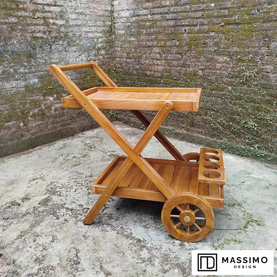 Solid teak drink trolley with a natural finish